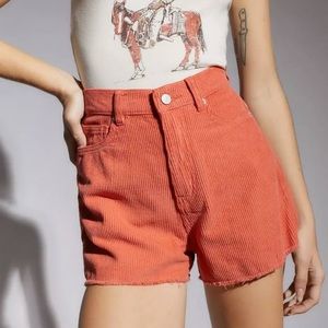 Coral/Orange BDG Corduroy Cut-Off Shorts